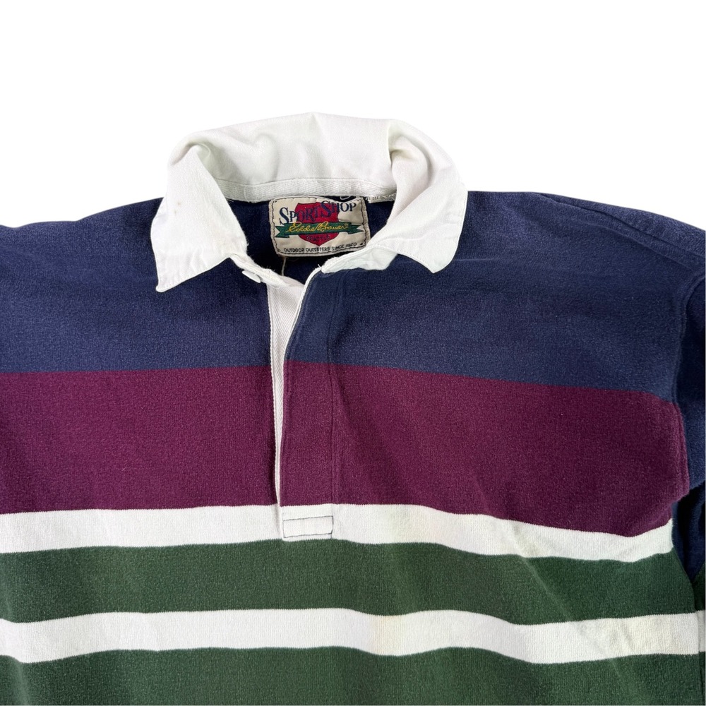 VTG 90s Eddie Bauer Sport Shop Rugby Shirt Mens Medium Colorblock Striped Heavy